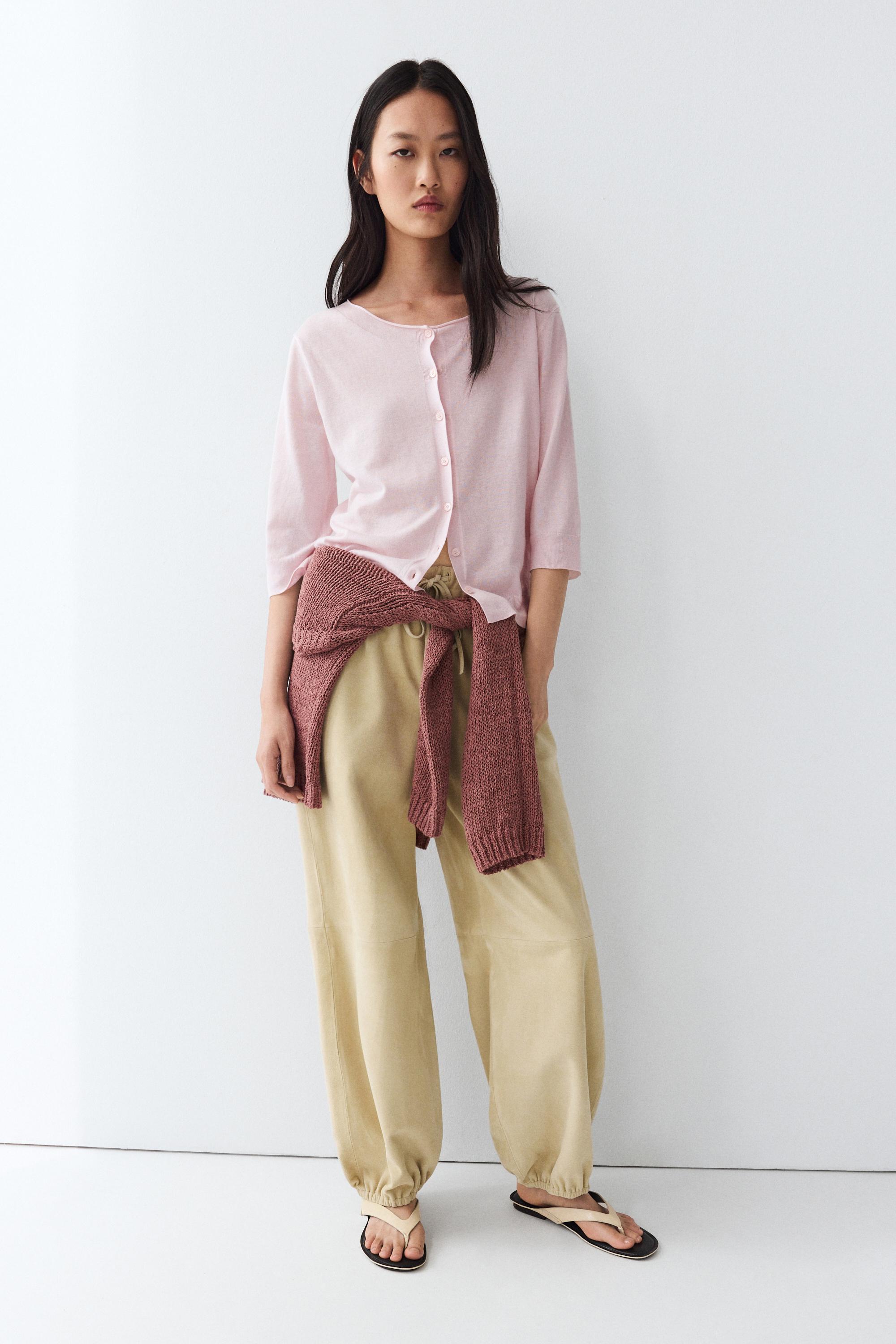 Cotton blend boat neck cardigan